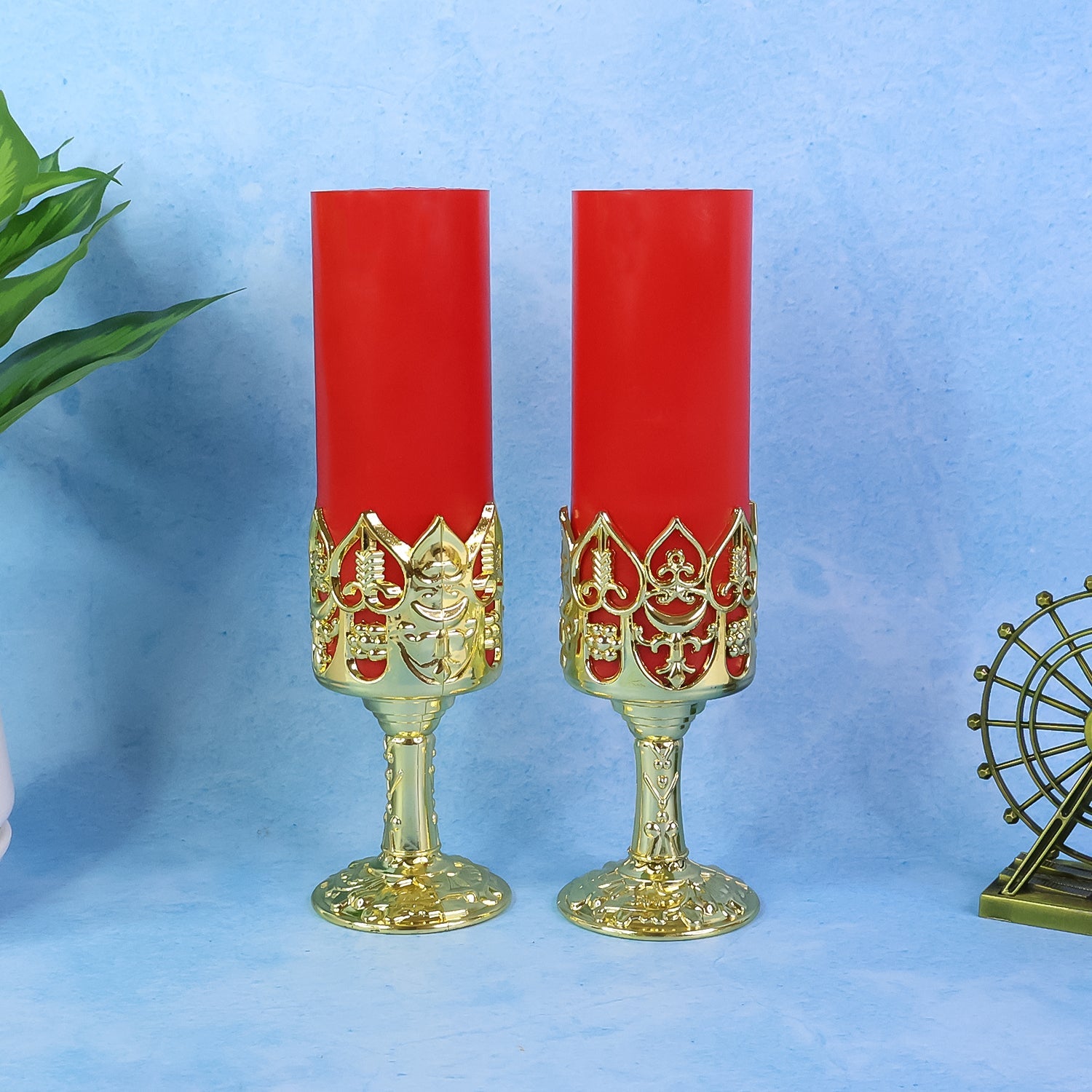 Decorative LED Candle Light Lamps with Golden Stand  (2 Pc) Decorative LED Candle Light Lamps with Golden Stand  (2 Pc)